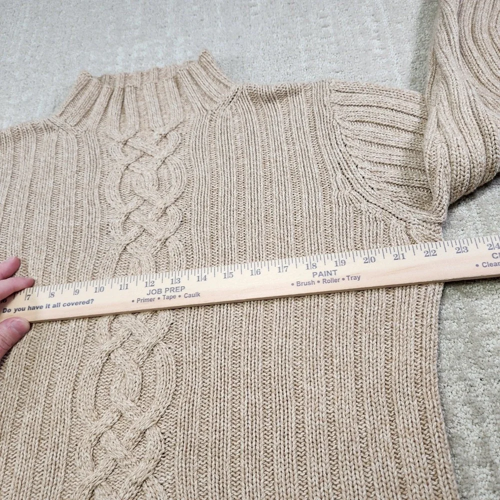 LL Bean‎ Sweater Womens Medium Cable Knit Mock Neck Heavy Cotton Chunky Knit